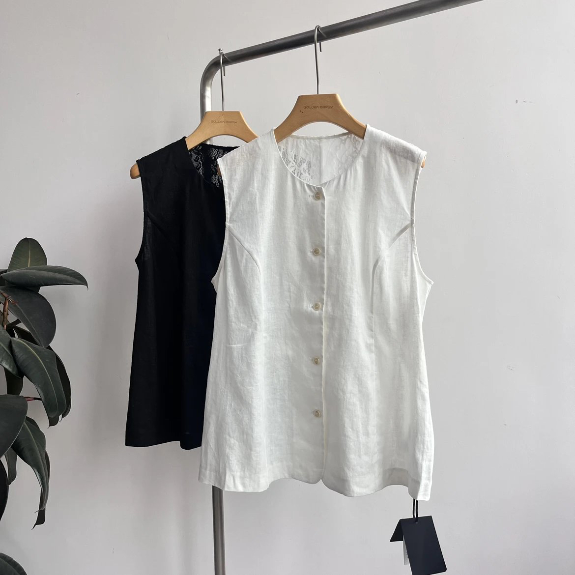 GOLDEN BARRY金和百瑞25夏亚麻蕾丝马甲女123157