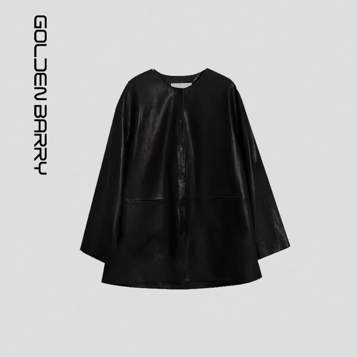 GOLDEN BARRY|金和百瑞26年春160031圆领极简廓形绵羊皮衣外套女