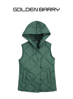 GOLDEN BARRY金和百瑞2024冬季菱格连帽90%白鹅绒羽绒马甲135040