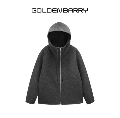GOLDEN BARRY金和百瑞2024年冬季连帽拉链绵羊毛宽松大衣141010