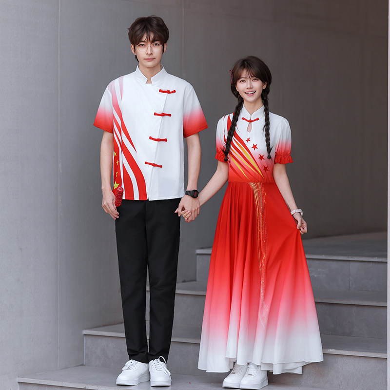 情侣装春夏季新款初中高中学生班服套装中国红歌唱朗诵舞台连衣裙