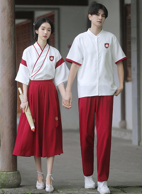情侣装夏季新款短袖T恤学院民国风初中高中学生毕业班服运动套装