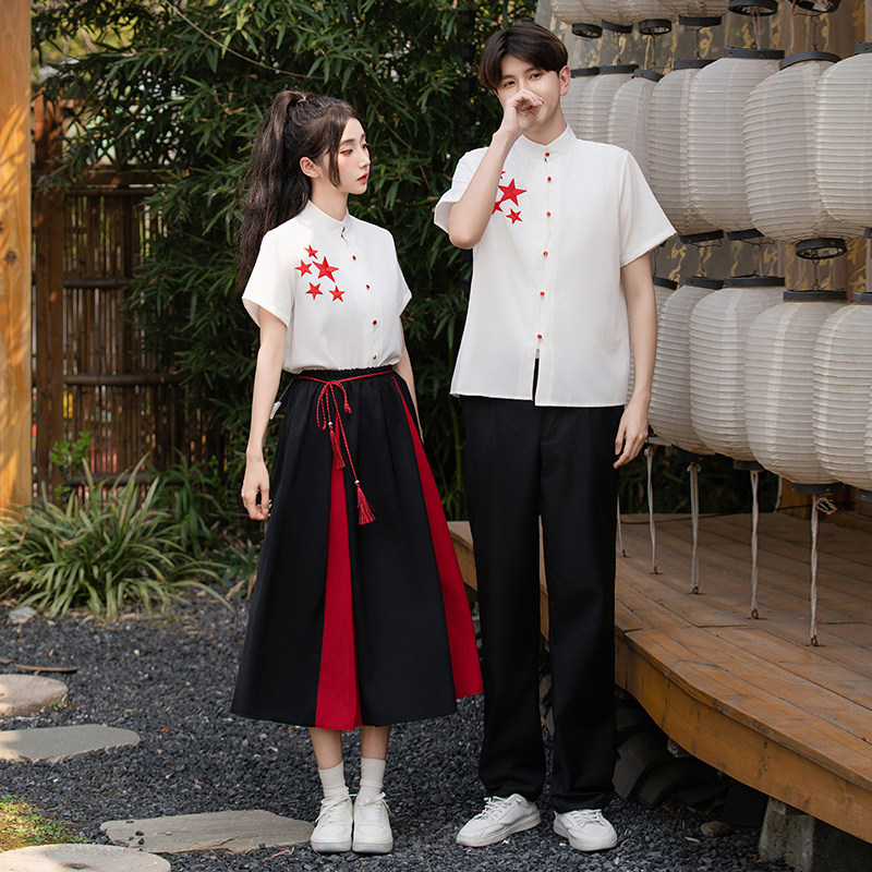 情侣装古风舞台朗诵表演服初中生班服夏季高中生毕业合照成人礼服