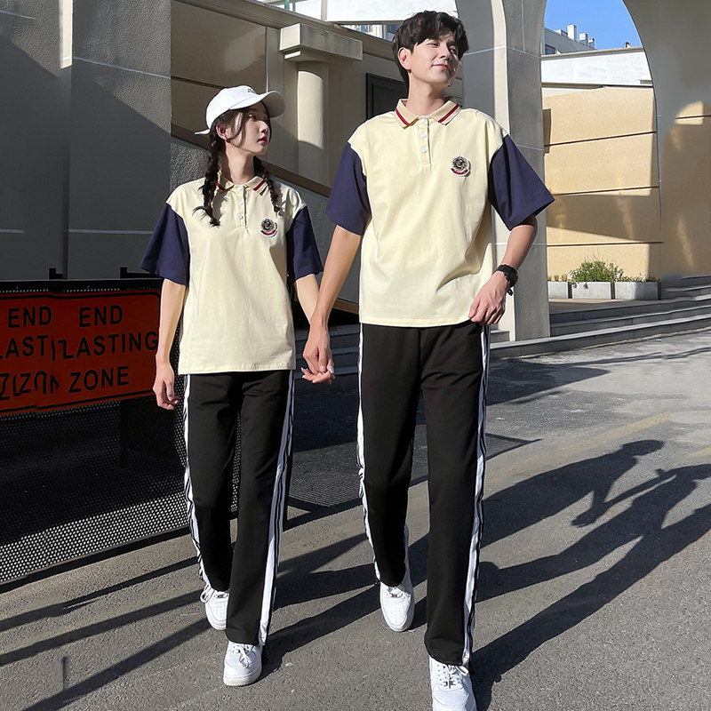 情侣装夏装新款初中高中小学生套装班服学院风短袖夏季运动服校服