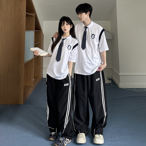 夏季班服学院风短袖套装五六年级中小学生毕业合照运动会校服定制