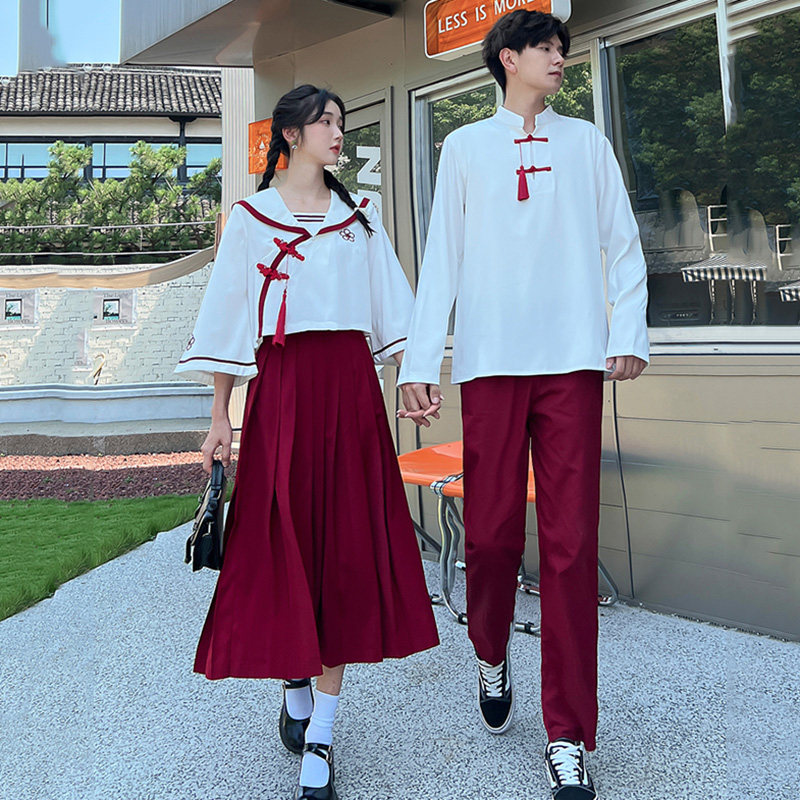 情侣装秋季民国风复古盘扣裙子套装中学生高中生我舞台演出服班服