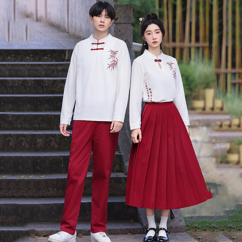 新中式情侣装民国风班服初中高中学生诗歌朗诵合唱舞台演出服套装