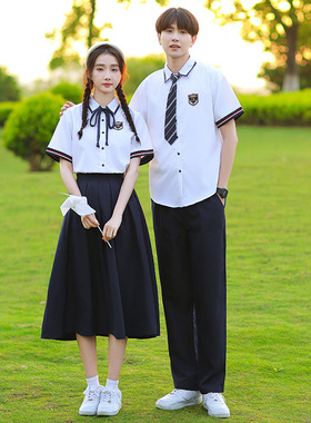 班服学院风高中生夏季套装小学短袖衬衣百褶裙初三毕业照服装定制