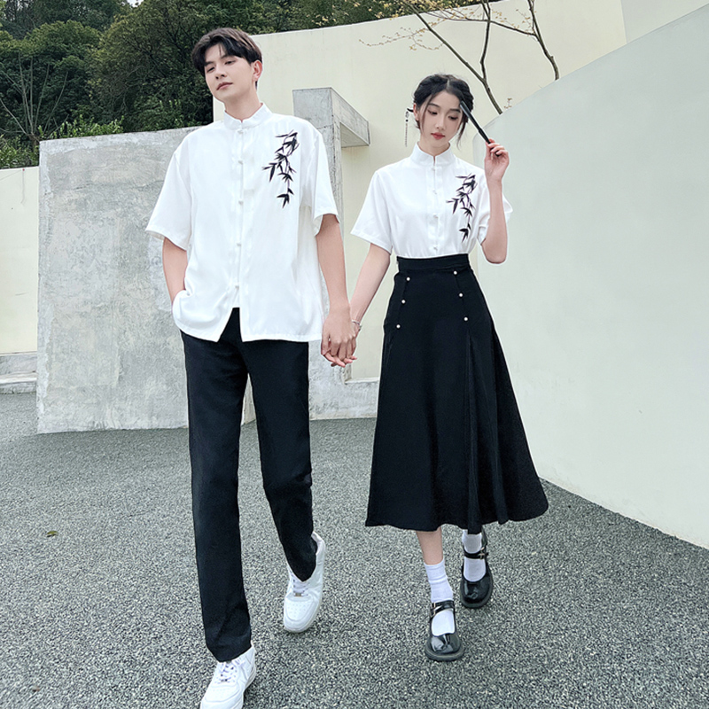 夏季新款情侣装班服套装中国风短袖学院古风墨竹汉服毕业照舞台服