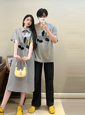 韩版简约慵懒风POLO领灰色T恤裙女2025春季新款高级感宽松连衣裙