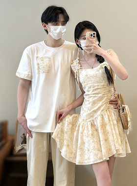 法式情侣装夏季一裙一衣短袖T恤小众设计感2025新款吊带高级感