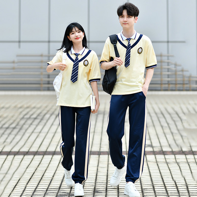 情侣装夏季初高中生合唱演出服男女学生班服运动会两件套T恤套装