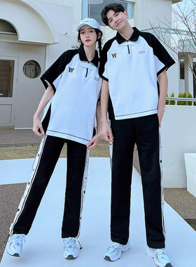 初中生英伦短袖长裤高中学生班服运动会小学生校服夏季情侣装套装