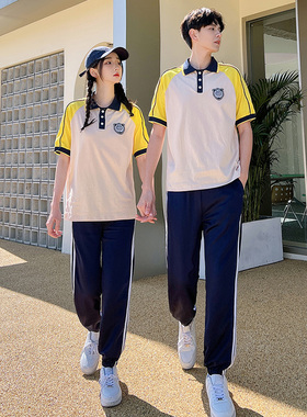 情侣装短袖T恤中国学院风小学初高中学生毕业班服运动会套装校服