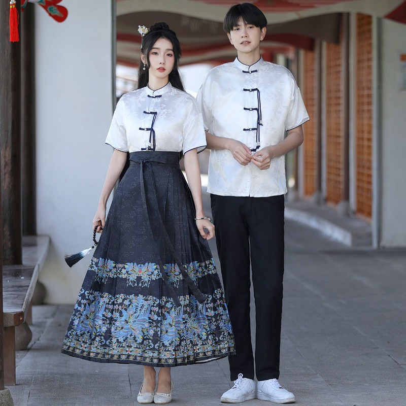 初中学生秋季马面裙套装民族风汉服高中生合唱演出服朗诵诗歌班服