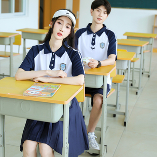 T恤校服情侣装 学院风班服运动会套装 初中高中小学生毕业polo短袖