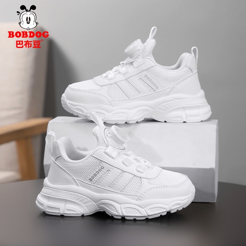 巴布豆儿童小白鞋春秋款透气网面中大童百搭跑步男女童白色运动鞋