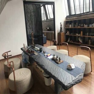 天然青石板仿古毛边茶几自然面火锅桌面原石定制吧台户外大石板桌