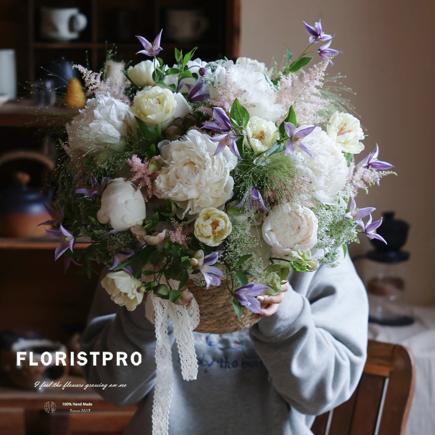 奶油碗芍药鲜花花篮同城花店送花高端花束北京上海杭州生日母亲节