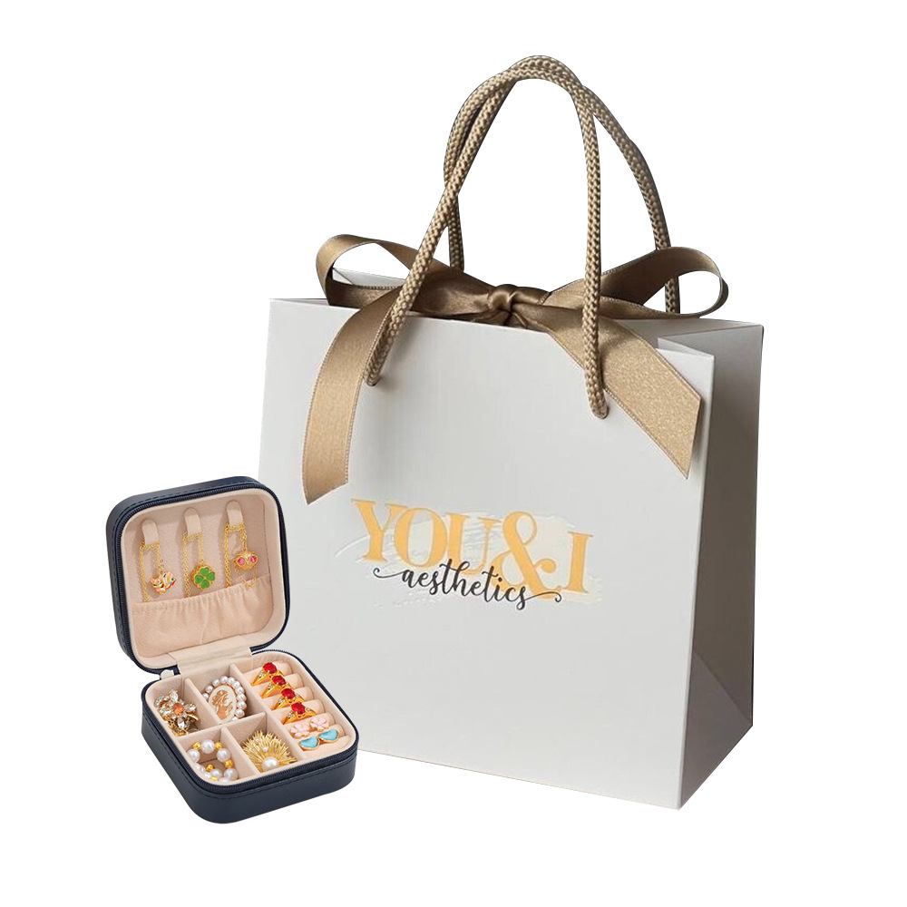 纸袋定制手提袋购物袋可回收豪华艺术纸礼品袋，带标志丝带金邮票