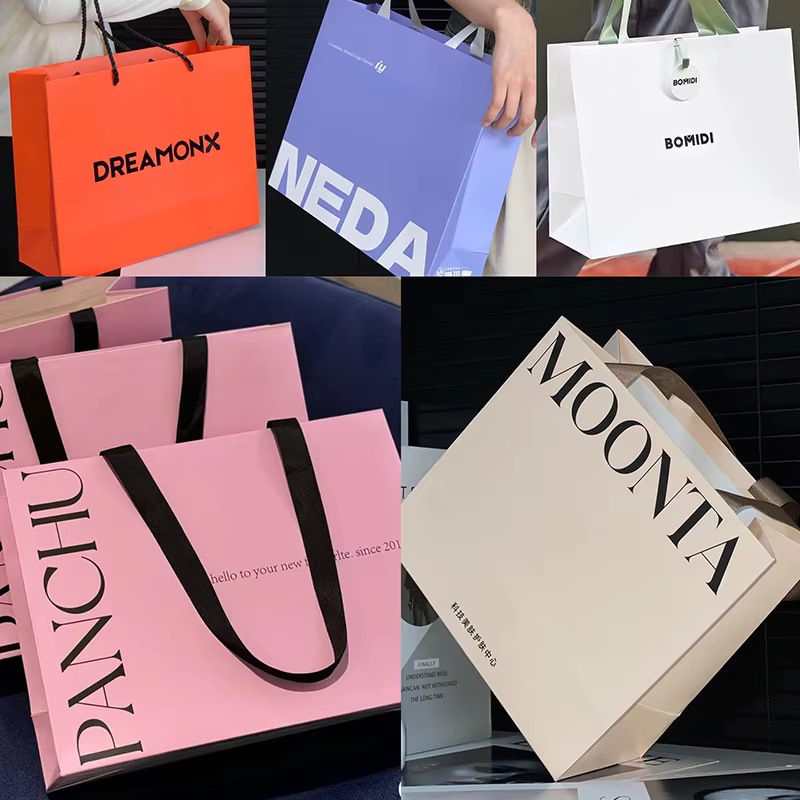 纸袋定制手提袋购物袋高级再生纸购物礼品袋小型商务粉色纸带