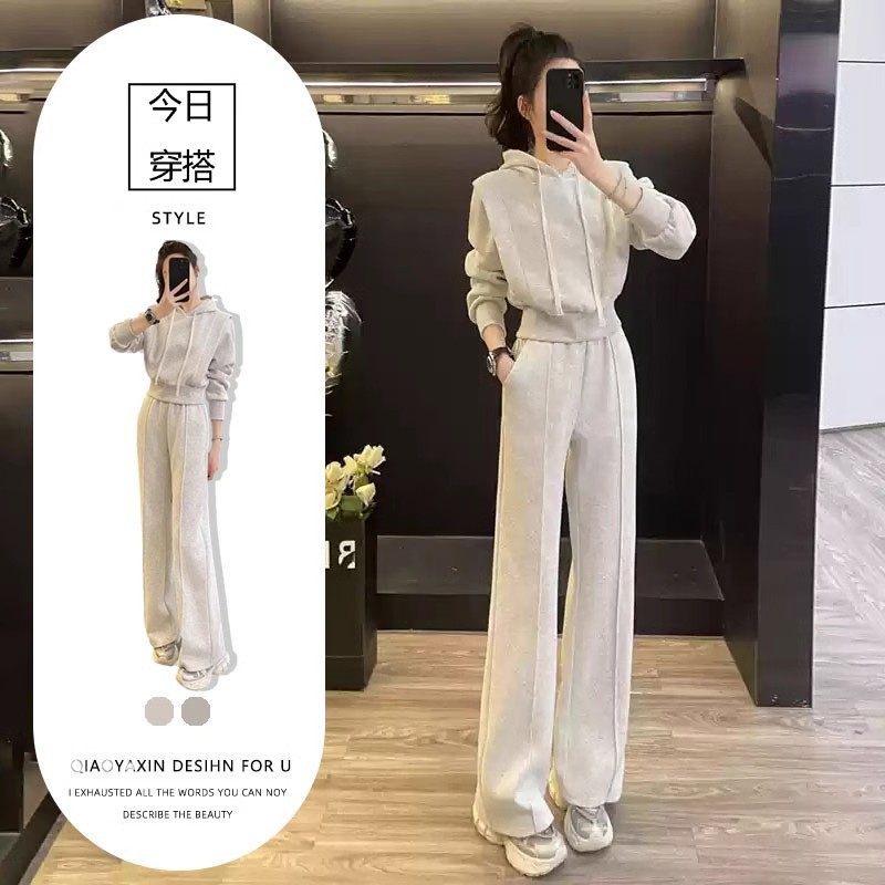 2024秋冬盐系运动服套装女洋气显瘦减龄连帽卫衣阔腿裤休闲两件套,女装/女士精品,时尚套装,淘宝优惠券,粉丝福利购,淘宝优惠卷