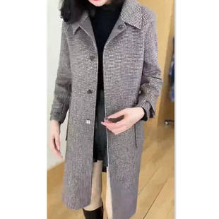 秋冬时尚中长款呢子大衣翻领长袖显瘦女毛呢外套套头大爱美依缘