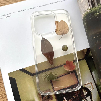 写实枫叶树叶图案适用于苹果精孔透明16/17手机壳11清新12promax高级感iPhone11全包13软壳