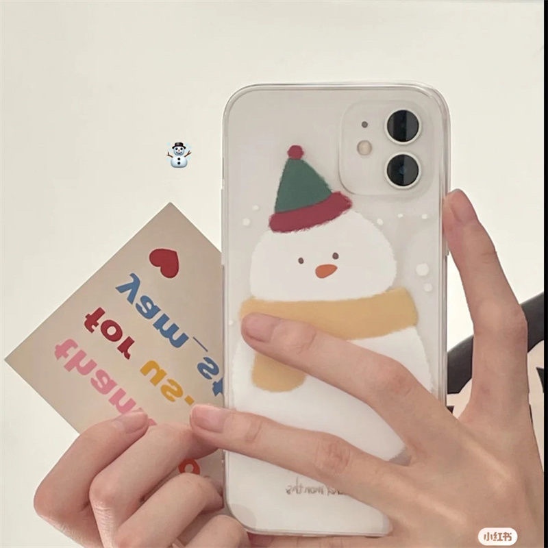 圣诞飘雪大雪人ins简约适用于苹果安卓15promax软14p搞怪手机壳透明个性 11/12promax高级xs/xr防摔7p