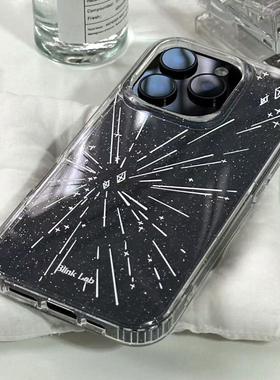 简约白色烟花线条闪亮细粉适用于苹果14/15手机壳软壳透明个性 11/12promax高级xs/xr防摔7p