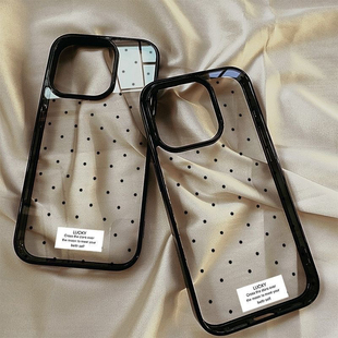 满屏黑色波点标签适用于苹果16/15promax手机壳iPhone11纯色边框XR软78p亚克力12简约13可爱