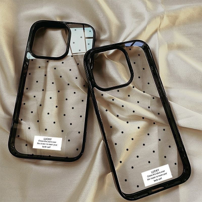 满屏黑色波点标签适用于苹果16/15promax手机壳iPhone11纯色边框XR软78p亚克力12简约13可爱