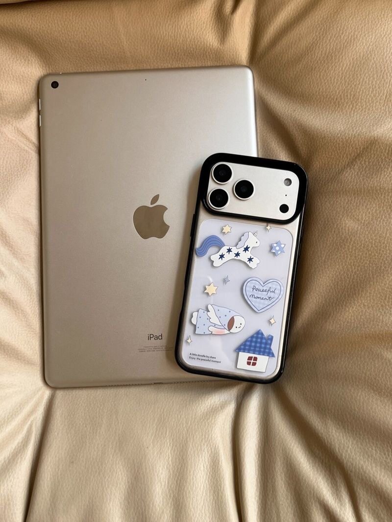 蓝色独角兽爱心黑边框亚克力适用于苹果16/15promax手机壳iPhone11个性潮流XR软78p搞怪12简约13