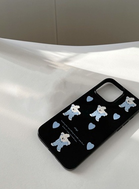 可爱蓝色爱心睡衣狗狗ins风适用于苹果14/15手机壳亮面硅胶11/12promax高级xs/xr防摔7p创意13p果冻软壳