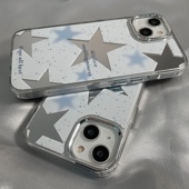 女神辣妹风泼墨蓝色星星镜面壳ins风适用于苹果14手机壳镜子11 12promax高级xs xr防摔7p创意