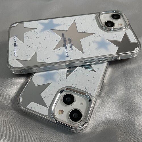 女神辣妹风泼墨蓝色星星镜面壳ins风适用于苹果14手机壳镜子11/12promax高级xs/xr防摔7p创意
