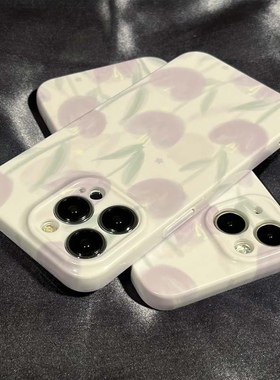 温柔清新紫色郁金香满屏适用于苹果安卓15/14手机壳菲林硬壳全包11/12promax亮面xs/xr防摔7p创意