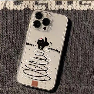 xr防摔7p 12promax高级xs 黑色线条小猫圣诞树冬日适用于苹果15promax软14p搞怪手机壳透明个性