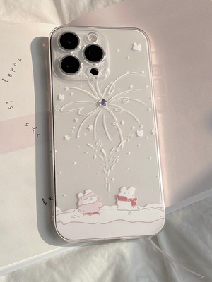 雪地烟花小兔适用于苹果精孔全包透明14/15手机壳11清新12promax高级感iPhone11网红13软边