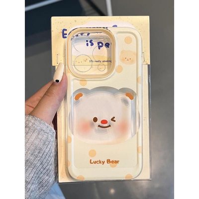 适用苹果16镂空腮红小熊可爱奶呼呼iPhone15promax新款14pro小众xs/x网红13爆款11透明防摔12全包8/7保护壳套