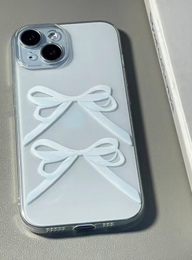 简约风蓝色蝴蝶结适用于苹果14/15手机壳软壳透明个性 11/12promax高级xs/xr防摔7p
