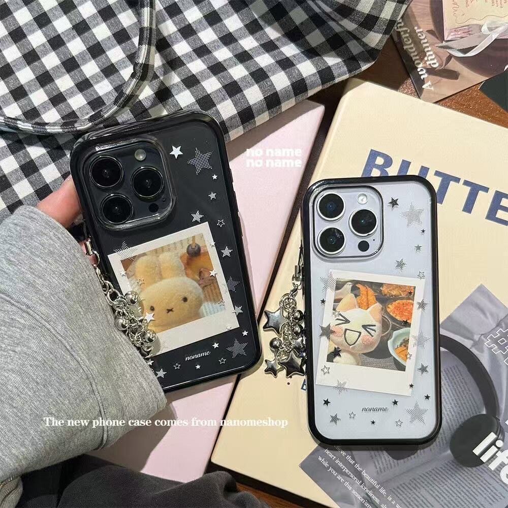 黑色星星相框放照片三合一果冻壳适用iPhone15Plus手机壳软磨砂苹果15ProMax新款防摔12情侣13Pro硅胶保护壳