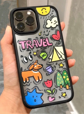 可爱狗狗涂鸦小众透明适苹果14/16手机壳苹果13软壳11/12promax高级xs/xr防摔7p创意