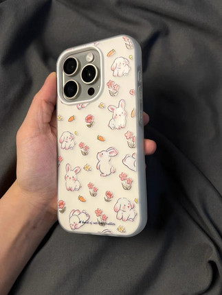 温柔小碎花兔兔适用iPhone15Plus手机壳软壳磨砂苹果15ProMax新款防摔12创意男女款13Pro硅胶全包11保护壳ins