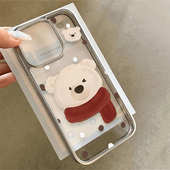 x网红13电镀11防摔12全包8 可爱冬日红围巾大白熊适用苹果16手机壳iPhone15promax新款 14pro小众xs 7保护壳套
