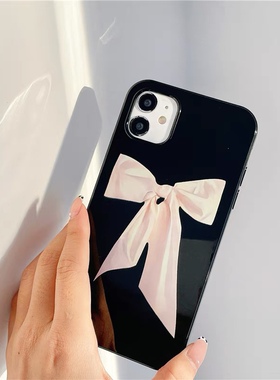 温柔白色蝴蝶结ins风适用于苹果14/15手机壳亮面硅胶11/12promax高级xs/xr防摔7p创意13p果冻软壳