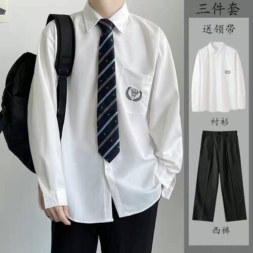 dk制服男生基础款白衬衫长袖原创设计刺绣学生学院风情侣班服jk