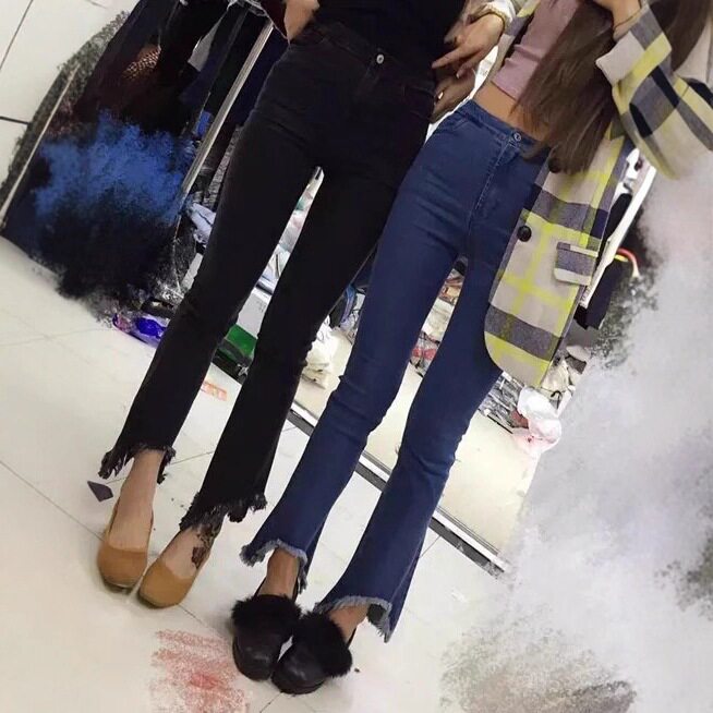 夏季新款高腰长牛仔喇叭裤女 微牛仔裤