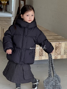 女童洋气黑色羽绒服中小童韩版杜邦三防新国标90白鸭绒保暖面包服