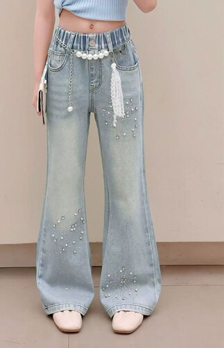 女童烟花烫钻牛仔裤2026春夏中大童韩版洋气百搭闪钻钉珠喇叭裤 - 封面